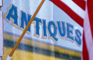 Old-fashioned window lettering hints at the treasures waiting within Yesterday's Antiques.