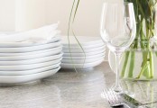 place setting & white dishes, peonies - home  entertaining