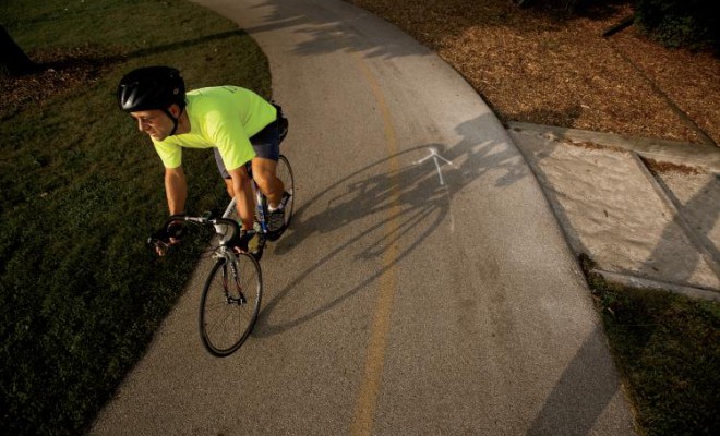 Ed Barsotti, age 43, the Executive Director of the League of Illinois Bicyclists, advises municipalities across the state and is a lobbyist to government about bike issues. He rides at Waubonsie Lake Park, part of the Fox Valley Parks District, in Aurora.