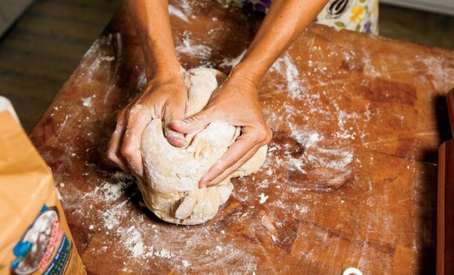 Work dough and divide into three equal loaves.