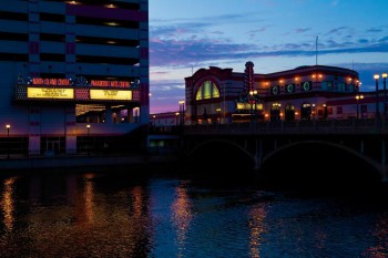 The Hollywood Casino located in the middle of the Fox river in Aurora Il.