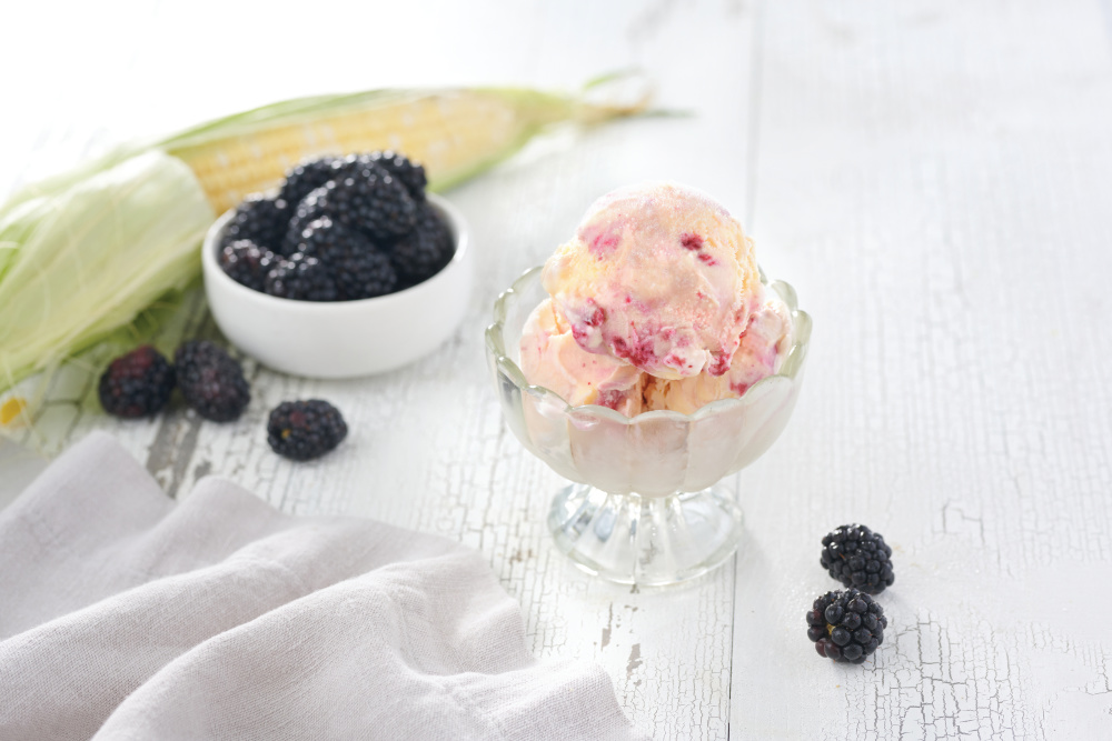 RecipeSweet Corn Ice Cream with Blackberry Swirl
