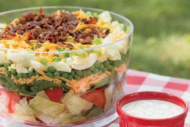 Seven Layer Salad with Greek Yogurt Dressing