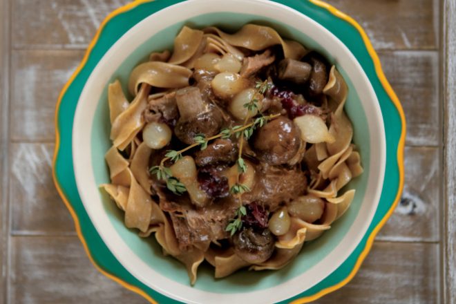 Cranberry Beef Stew Over Noodles