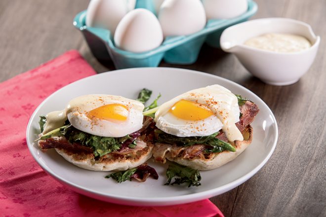 Eggs Benedict with Wilted Spring Greens