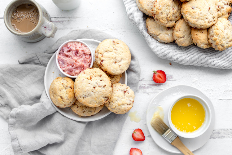 Bacon Biscuits with Strawberry Butter 