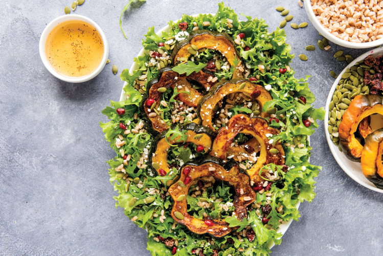Roasted Acorn Squash Salad with Farro, Pepitas and Dried Cranberries