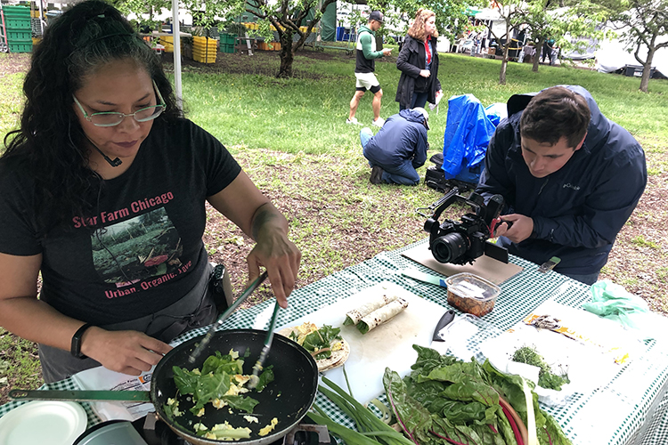 Rocio Vargas cooking at the Green City Market