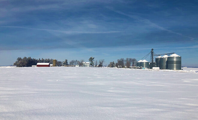 snowy farm in winter
