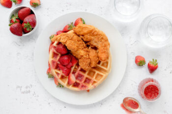 Chicken and Waffles with Strawberry Sauce