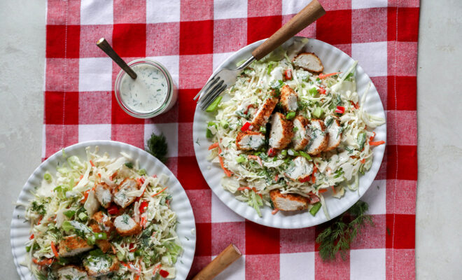 Fried Chicken Salad with Buttermilk-Dill Dressing
