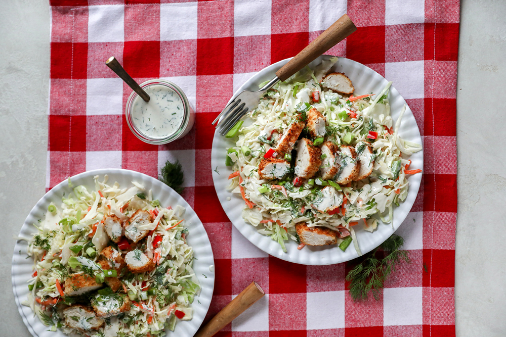Fried Chicken Salad with Buttermilk-Dill Dressing