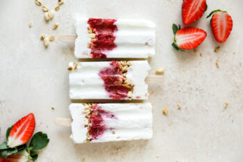 Balsamic-Roasted Strawberry Rhubarb Yogurt Pops
