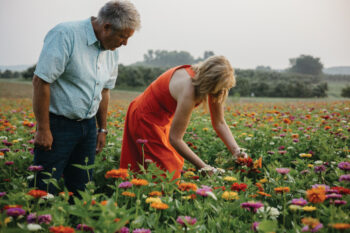 Wayne and Michelle Sirles pick flowers at their The Fields at Rendleman Orchards; Illinois flower farms