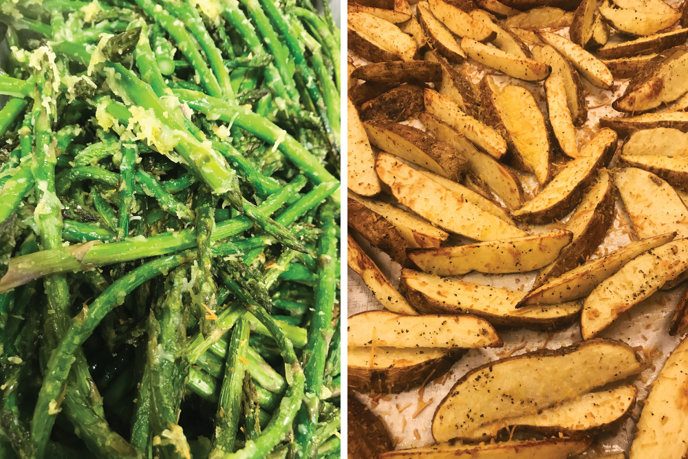 Collage of fresh asparagus and potatoes as part of the farm-to-school program