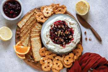 holiday party recipes for Whipped Feta Dip with Cranberry Sauce
