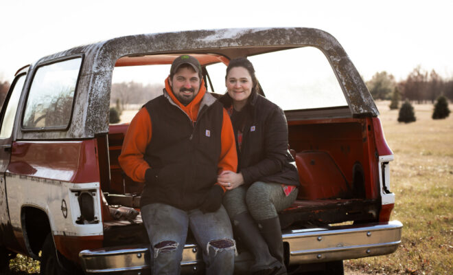 Sadie Asher and her husband, Shane, on their farm near Geneseo, Illinois