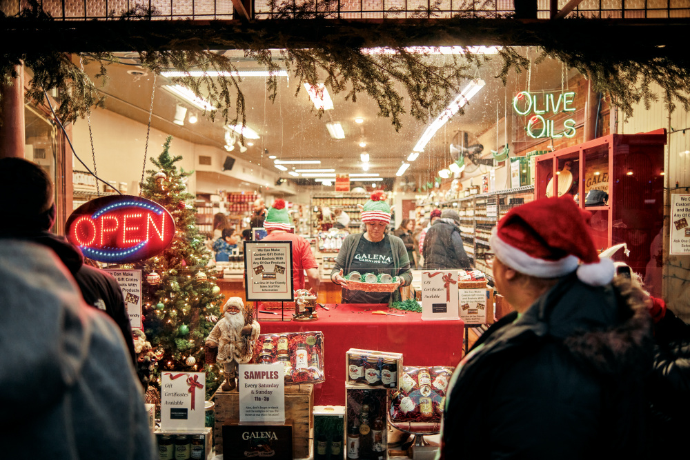 Shop window at Christmas time in Galena, Illinois