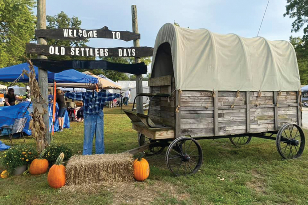 Old wagon with fall decor 