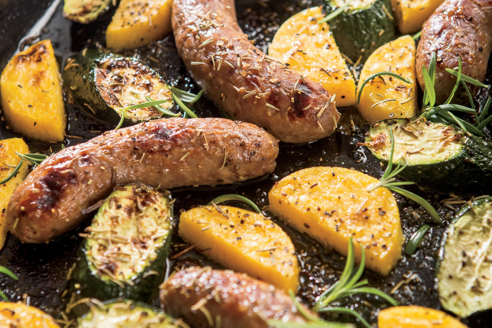 Sheet Pan Sausage, Polenta and Zucchini
