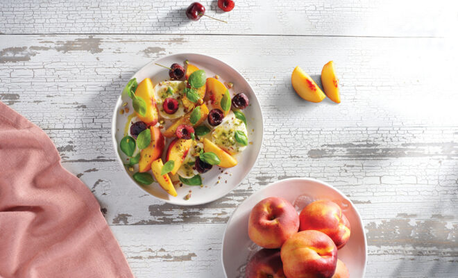 Stone Fruit Caprese Salad with Basil Vinaigrette