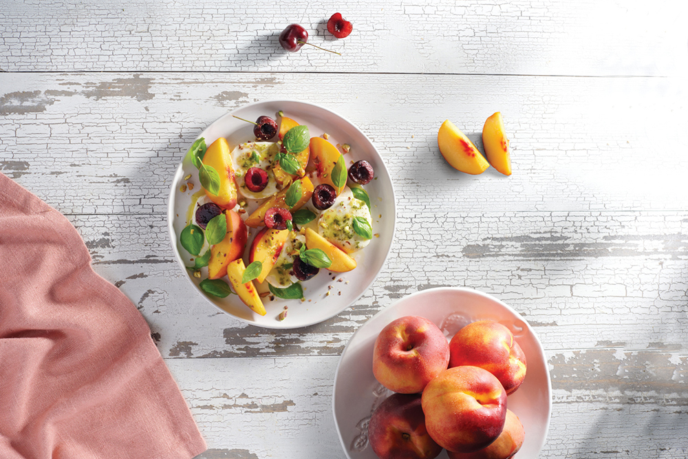 Stone Fruit Caprese Salad with Basil Vinaigrette