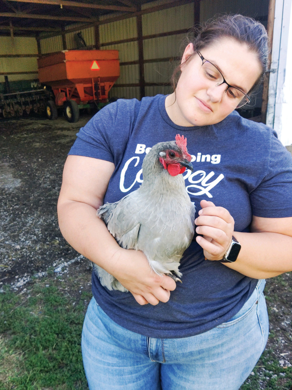 Amy Heberling holding a chicken