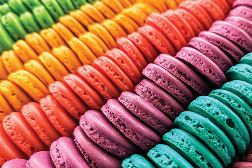 Brightly colored macarons