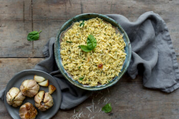Creamy Roasted Garlic and Spinach Orzo