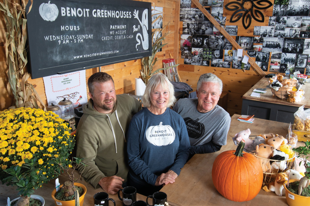 Luke Benoit with his parents, Christine and Vince, at Benoit Greenhouse