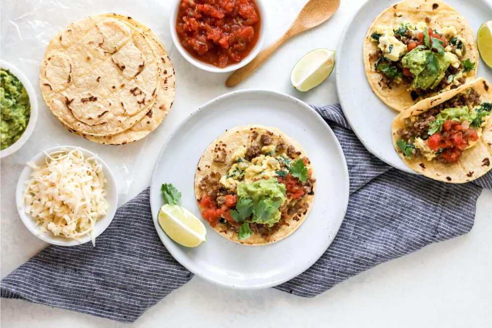 Breakfast Tacos with Spinach, Egg and Sausage