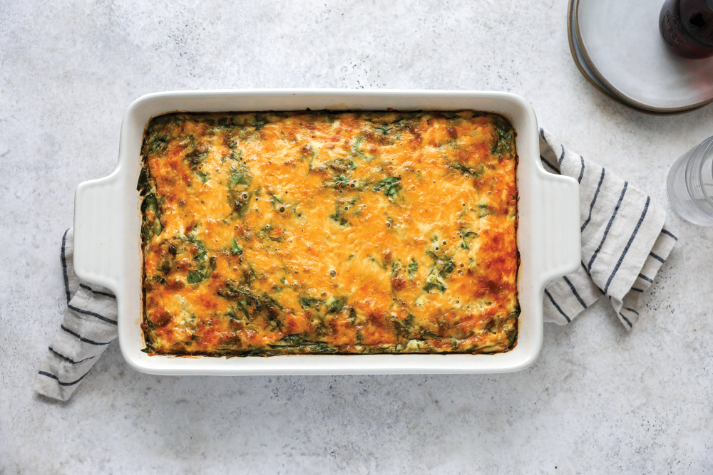 Overnight Egg Casserole with Spinach, Sausage and Cheese