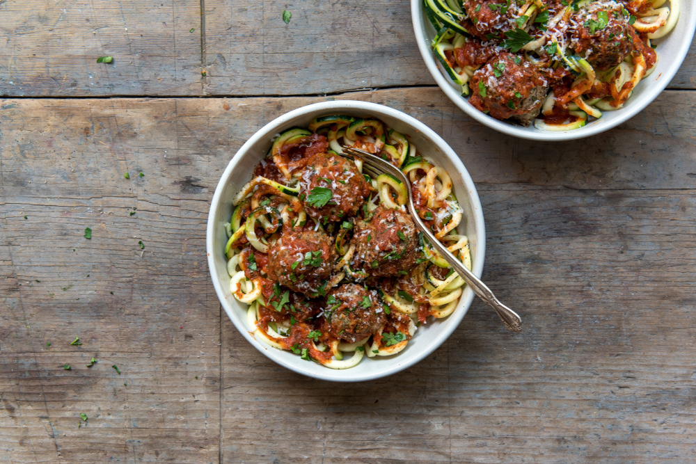 Spinach Herb Chicken Meatballs with Zoodles