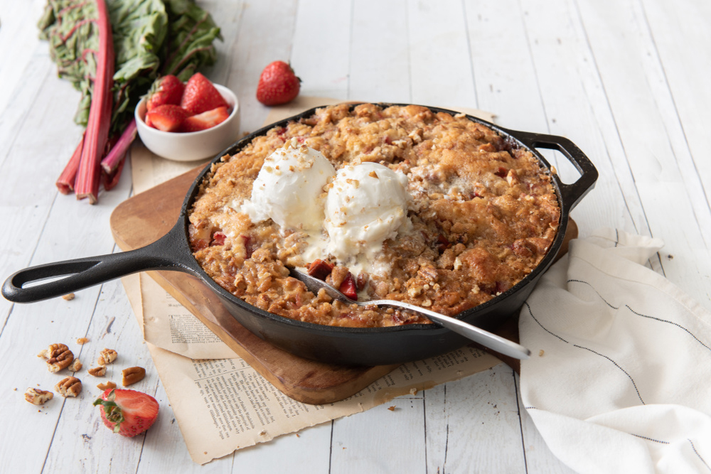 Strawberry Rhubarb Skillet Cobbler