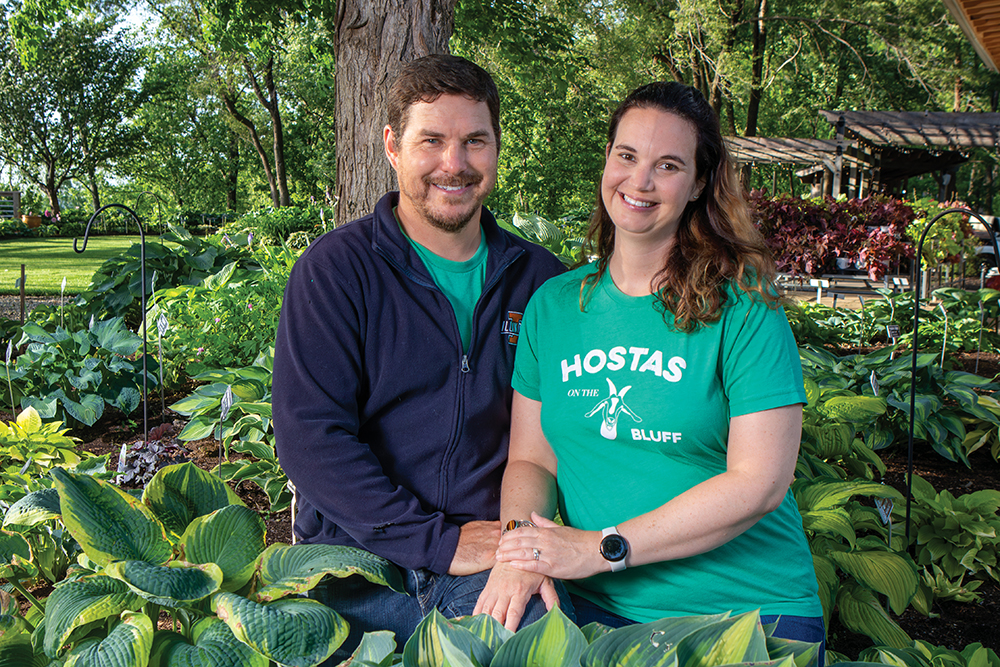Brian and Erica Kniffin is one of their gardens of Hostas at their Hostas on the Bluff in Fairview Heights.