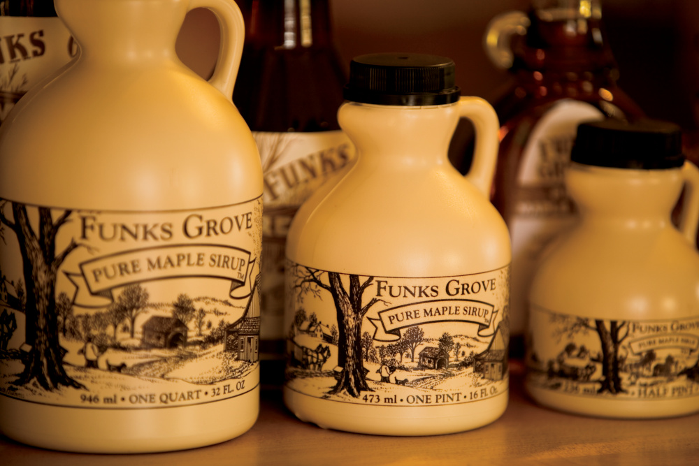 Bottles of Funks Grove Maple Sirup