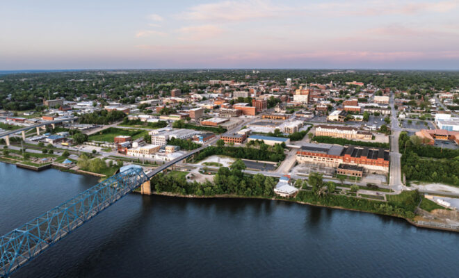 Drone view of Quincy, Illinois