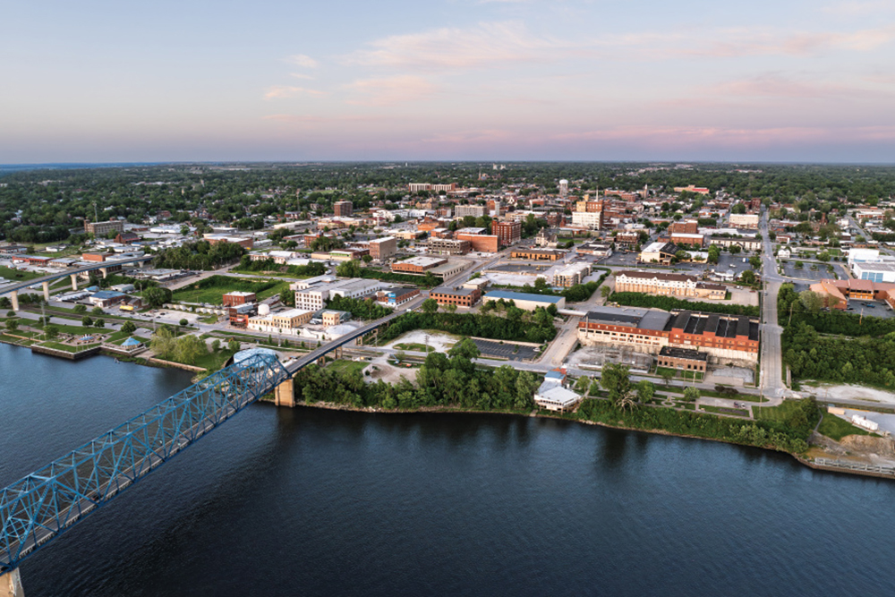 Drone view of Quincy, Illinois