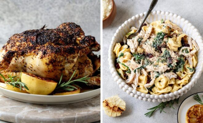 Lemon-Pepper Roasted Chicken and Chicken, Spinach and Sun-Dried Tomato Tortellini