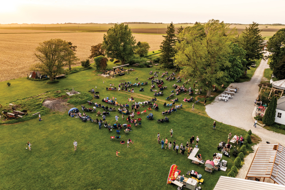 Drone view of the Midwest Skies Concert Series at Evergreen Farm Brewing