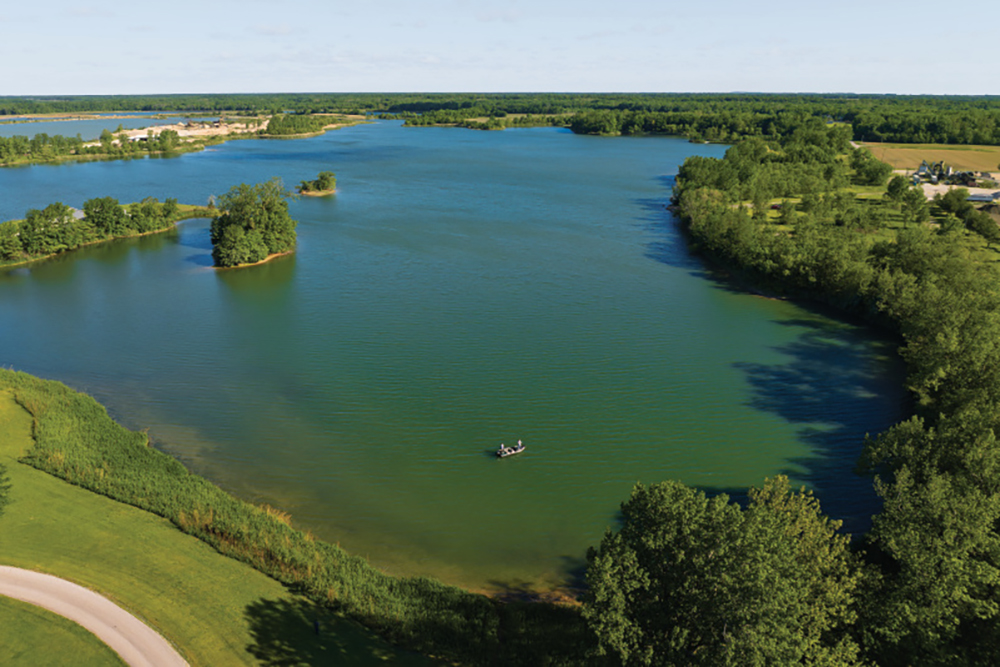 Drone view of Veterans Adam Newingham and Clayton Yantis fishing