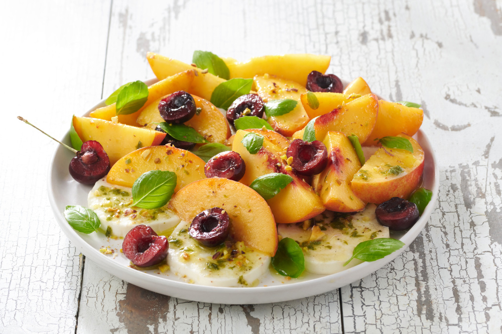 Stone Fruit Caprese Salad with Basil Vinaigrette