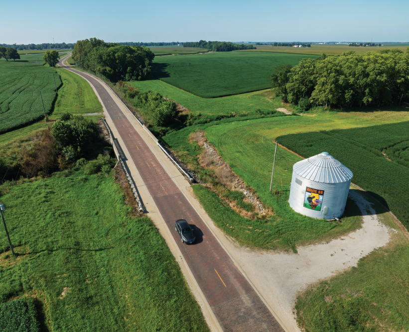 Aerial view of the Historic Route 66 Brick Road in Auburn