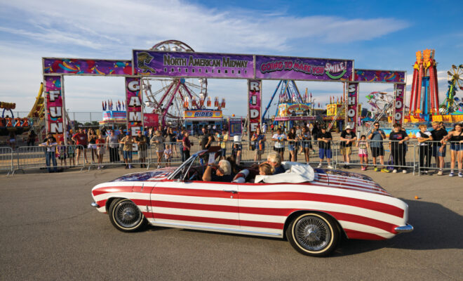 A Chevrolet Corvair during a parade on the opening day of the Illinois State Fair