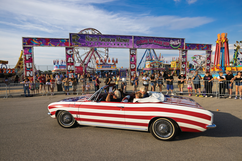 A Chevrolet Corvair during a parade on the opening day of the Illinois State Fair