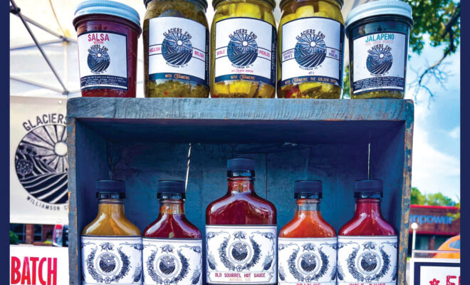 Shelf with jars of food products from Glaciers end