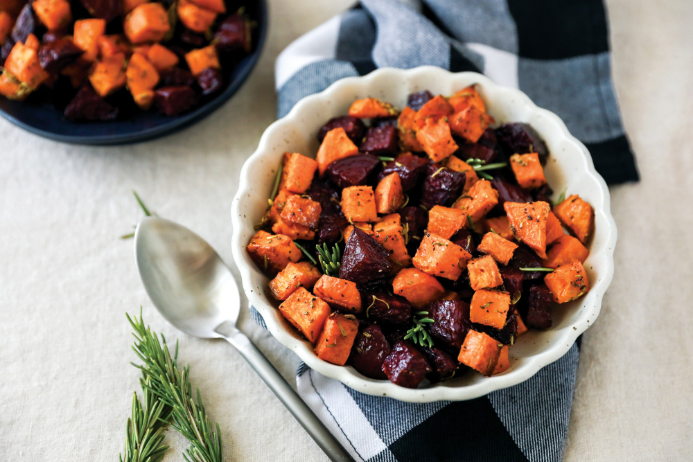 Roasted Rosemary Beets and Sweet Potatoes