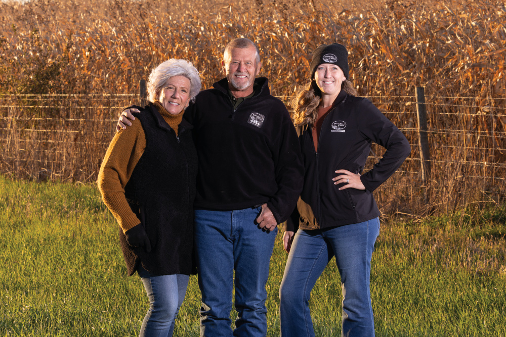 Hattie and Dan Sanderson with their daughter, Rosie Trump, at Pasture Grazed Regenerative
