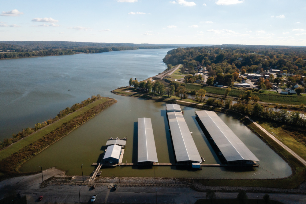 Drone view of the Golconda Marina along the Ohio River