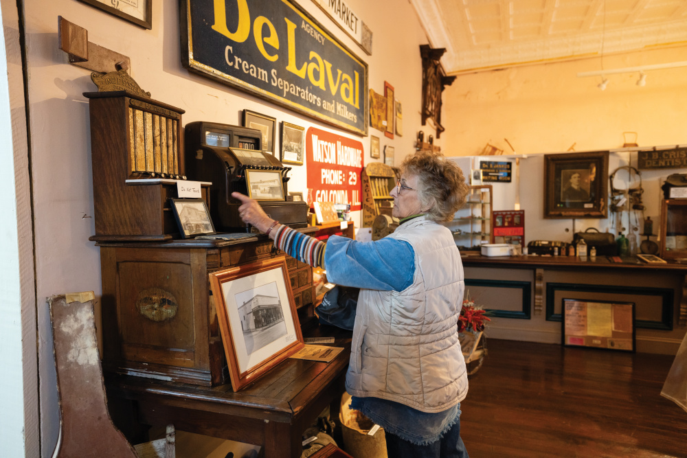 Janice Threw looks over exhibits at the Pope County Historical Society Museum